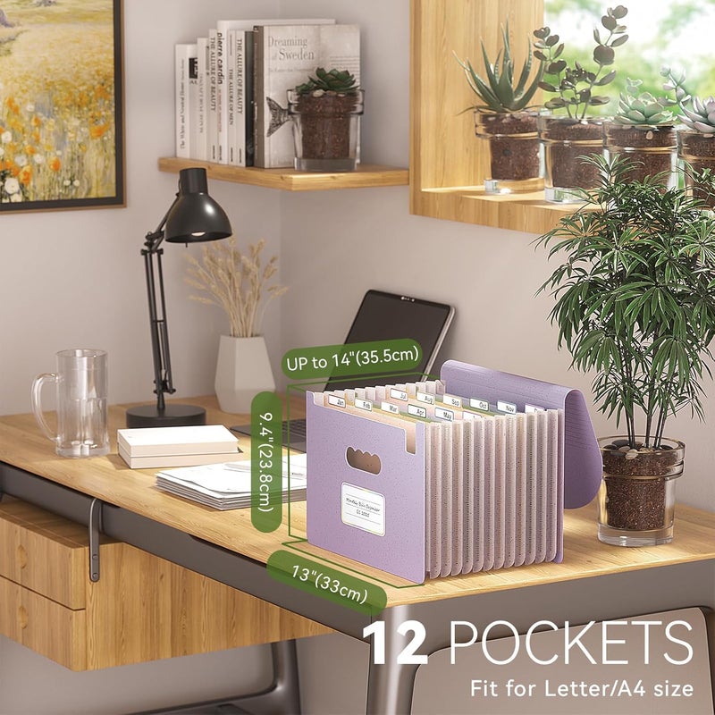 EcoStash Accordion File Organizer, 13 Pockets Wheat Straw Expanding File Folder, Portable Monthly Paper Bill Tax Receipt Organizer, Letter A4 Size Document Holder with Colorful Tab-Lavender Purple - Image 2